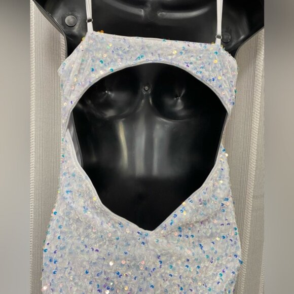 NWT‎ Elegant White Iridescent Sequins Tulle Mermaid Prom Wedding Gown Size M - Picture 6 of 16